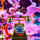 Colorful Vintage Telephone with Paint Splashes on Dynamic Background