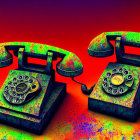 Vintage Rotary Phones with Colorful Textures on Orange and Purple Background