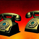 Vintage Green Rotary Dial Telephones on Red-Orange Gradient Background