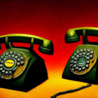 Vintage Rotary Phones in Moody Red and Yellow Lighting