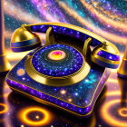 Vintage Rotary Phone with Cosmic Starry Galaxy Design