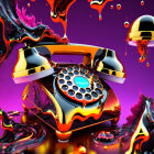 Colorful Psychedelic Liquid Splashes on Retro Rotary Phone