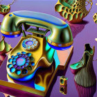 Surreal Artwork: Distorted Rotary Phone in Vibrant Colors