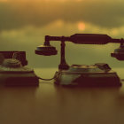 Vintage Telephone and Desk Lamp on Warm, Blurred Background