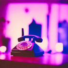 Vintage Rotary Telephone Against Magenta and Purple Bokeh Background