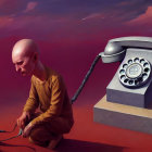 Surreal artwork of vintage phones in colorful conversation