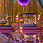 Vintage Phones with Colorful Baubles in Enchanted Forest Setting