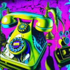 Colorful Psychedelic Image of Vintage Rotary Dial Telephones