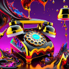 Colorful Surreal Rotary Phone Artwork on Purple Background