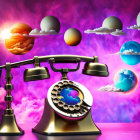 Vintage Telephone with Earth Dialer in Cosmic Backdrop