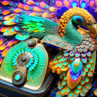 Colorful Peacock Digital Artwork with Intricate Patterns and Jewel-like Accents