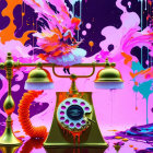 Colorful Artwork: Vintage Telephone with Dynamic Paint Splashes