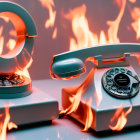 Vintage Rotary Phone with Flames Surrounding Base