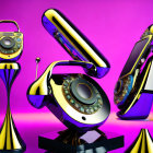 Colorful 3D Illustration of Futuristic Devices on Purple and Pink Background