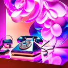 Vintage Telephone with Swirling Colors on Abstract Background