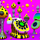 Vibrant 3D Digital Art Scene with Abstract Shapes on Pink Background