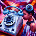 Vibrant artwork of young girl with floating telephone