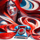 Colorful Artwork: Woman with Red Hair and Rotary Telephone