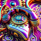 Colorful Psychedelic Rotary Phone Art on Mandala Background