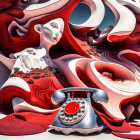 Colorful digital artwork: Woman with red hair and abstract swirls next to rotary phone