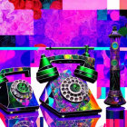 Colorful Digital Art: Retro Telephones in Abstract Setting