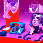 Colorful Artwork Featuring Stylized Female Figure & Retro Technology