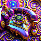 Colorful Fractal Rotary Phone in Blue, Purple, and Gold