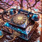 Colorful Psychedelic Illustration of Old-Fashioned Telephone and Tree-Like Structures