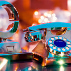 Vintage Turquoise Telephone with Crystal Bedazzling on Colorful Bokeh Background