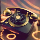 Vintage Rotary Telephone on Table with Warm Light and Shadows