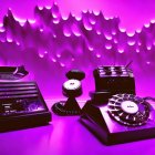 Vintage DJ Setup with Turntables and Rotary Phone in Purple Hue