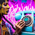 Colorful Street Art Mural of Girl with Headphones and Retro Phone