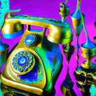 Colorful Psychedelic Painting of Exaggerated Rotary Telephone