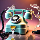 Vintage Telephone with Liquid Splashes in Royal-Themed Conceptual Art