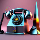 Vintage Black Rotary Phone on Colorful Modern Gradient Background