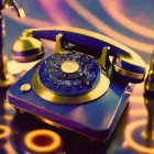 Vintage Rotary Telephone on Reflective Surface with Blurred Background