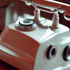 Vintage Rotary Phone with Modern Push Buttons on Wooden Surface