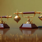 Steampunk-style telephone with brass details on reflective surface