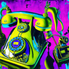 Colorful vintage telephone illustration with psychedelic swirls and neon contrasts