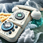 Vintage rotary telephone lost at sea in stormy weather