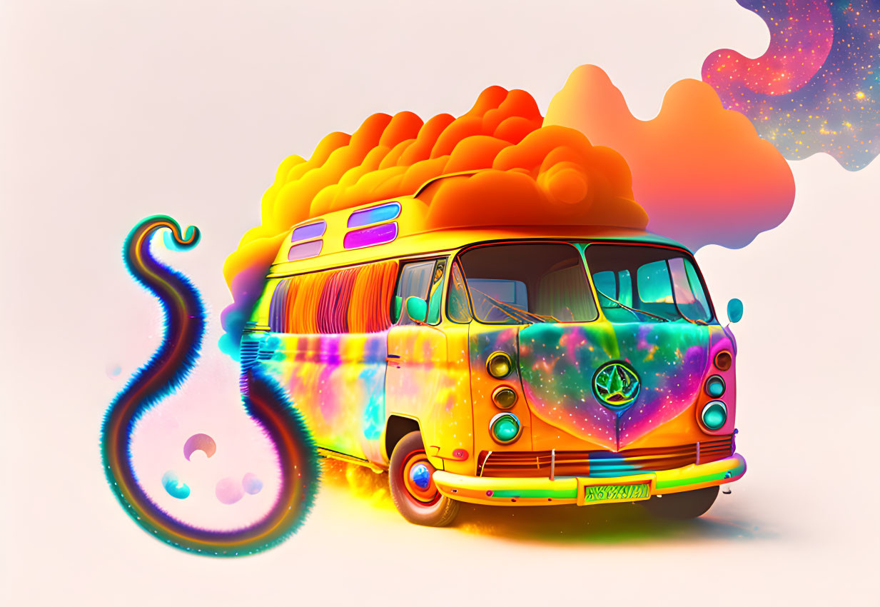 Vibrant Vintage Volkswagen Bus Psychedelic Illustration