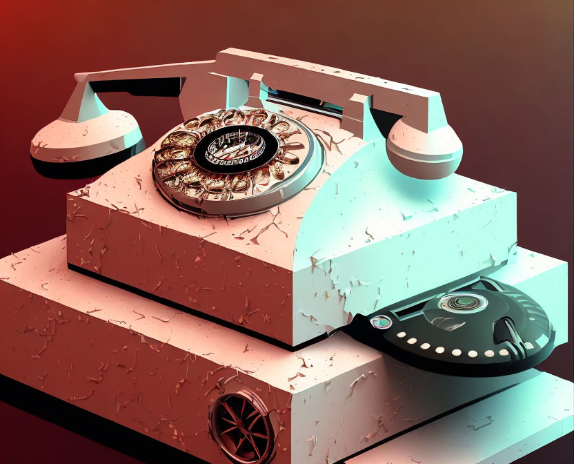 Vintage rotary telephone on dark gradient background with ornate design