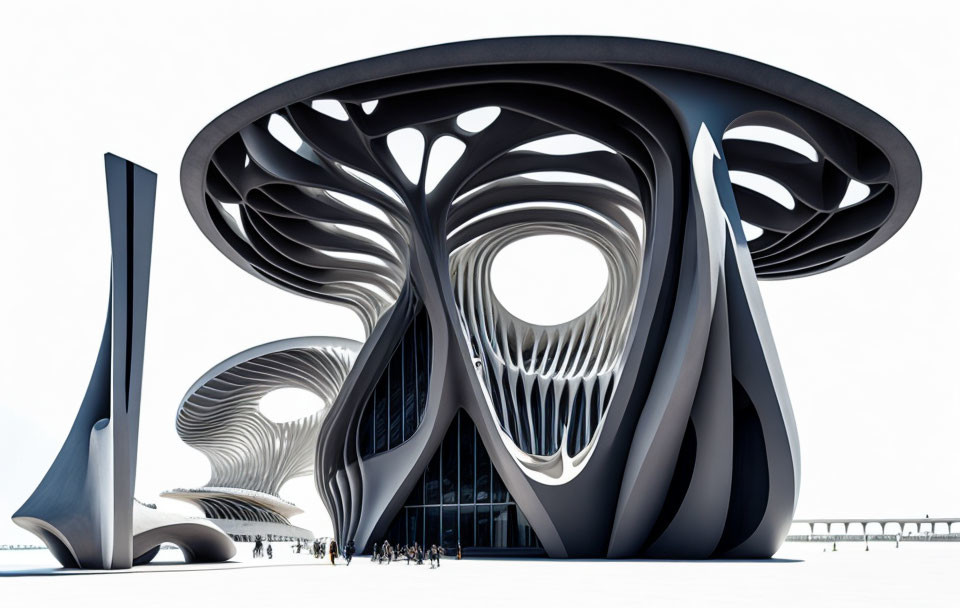 Fluid, Organic Futuristic Architecture with Monochromatic Color Scheme