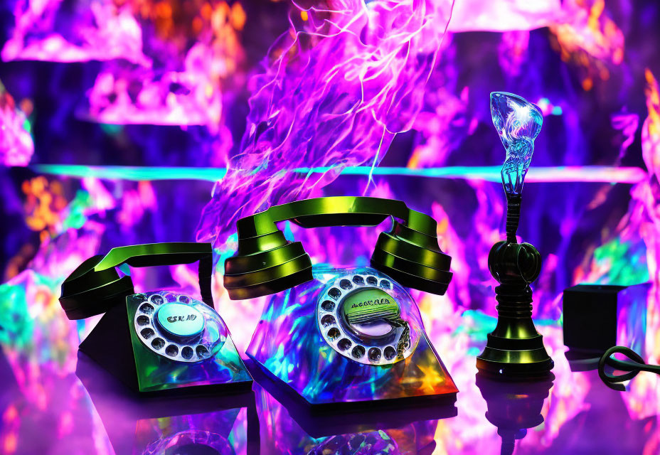 Neon Purple and Green Vintage Rotary Phones