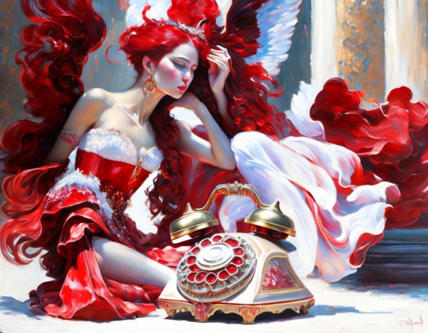 Vibrant Artwork of Woman with Red Hair by Classic Telephone