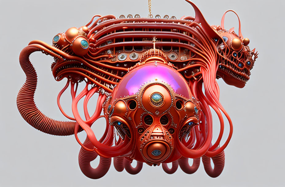 Intricate Steampunk Octopus Sculpture with Metallic Details