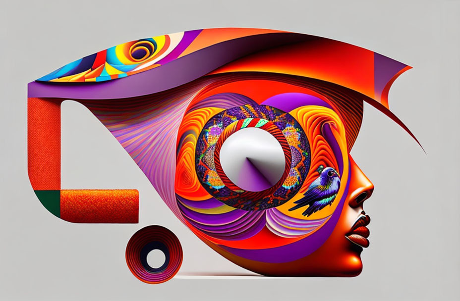 Vibrant digital artwork: stylized human head with abstract patterns.