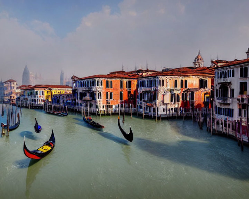 Grand Canal in Venice with gondolas and colorful buildings on waterfront