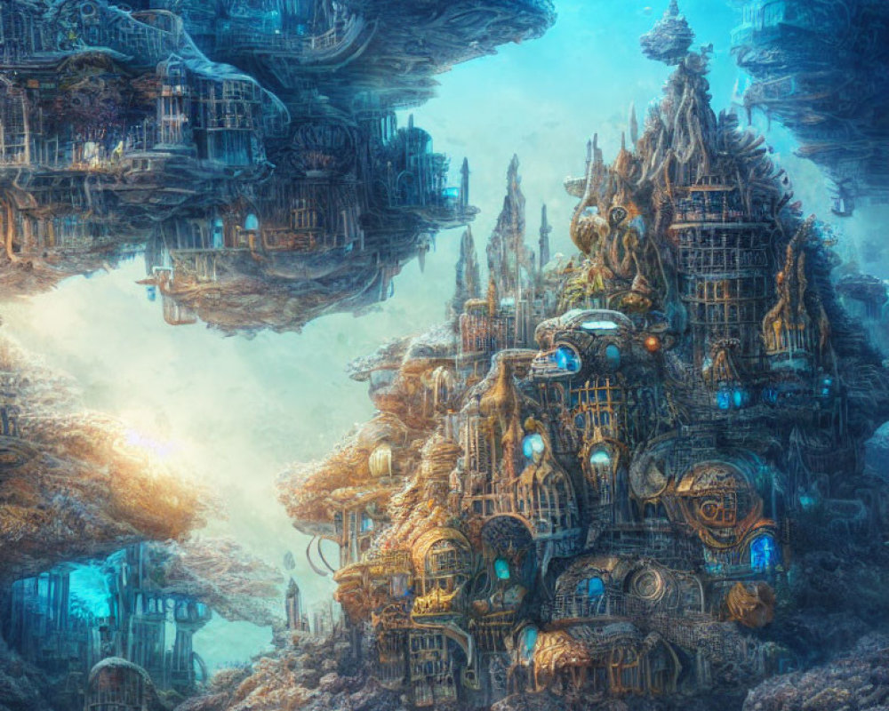 Intricate otherworldly city with ethereal light