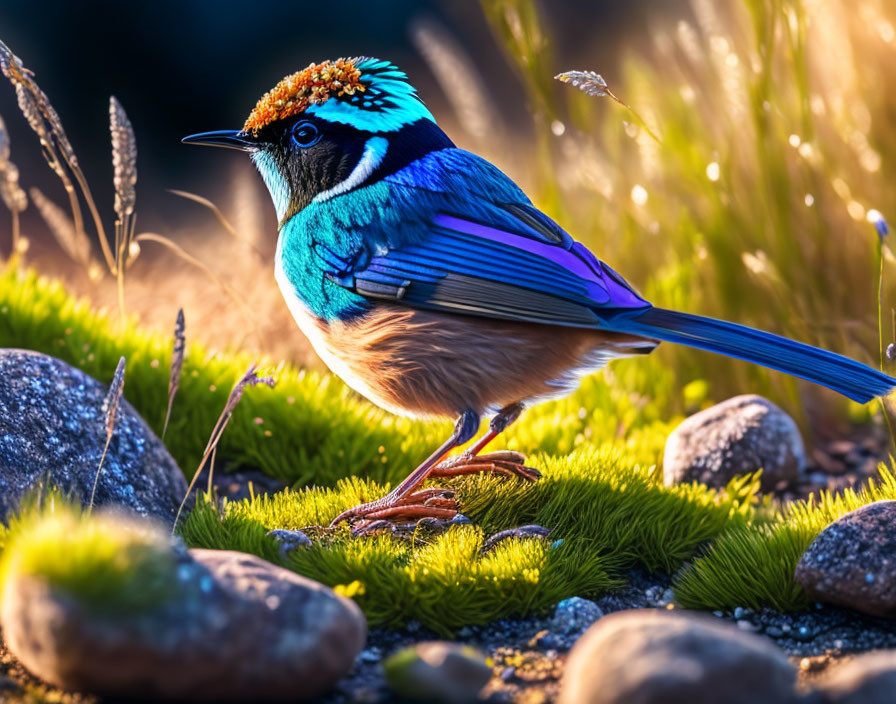 Colorful bird in nature under warm sunlight